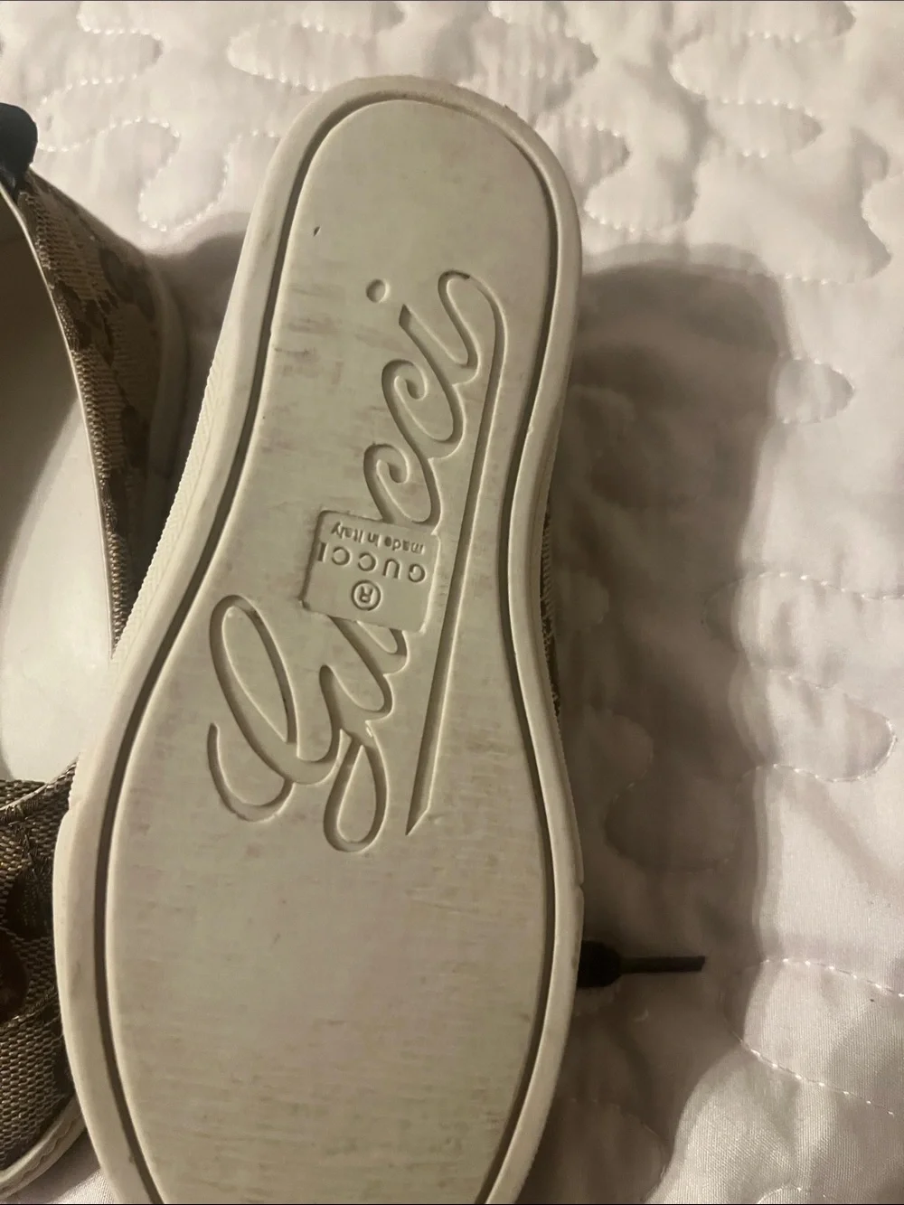 Gucci Beige and Brown Logo-Print Kids Sneakers